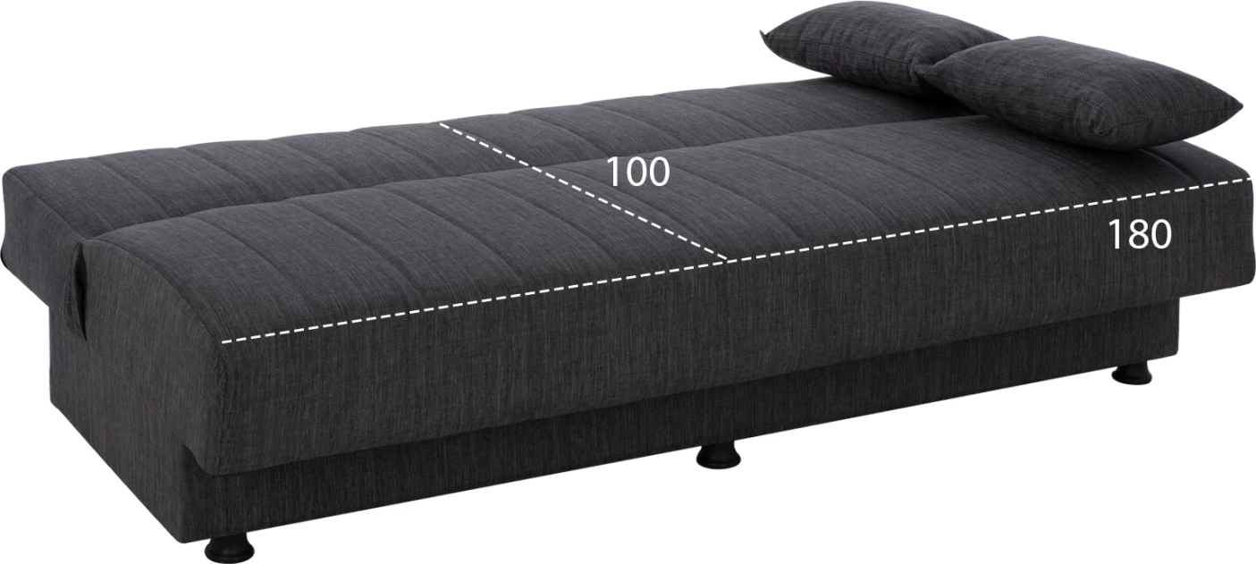 Sofa shtrat tre vendesh, ngjyrë gri, këmbë të shkurtra, pa krahë, FH3239.03