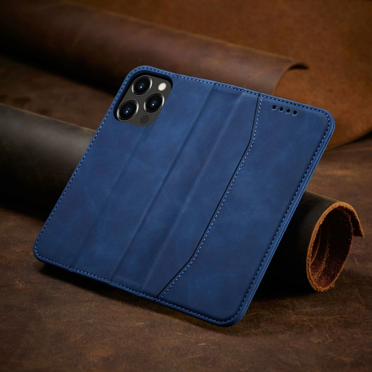 Mbështjellës Hurtel Magnet Fancy Case për iPhone 13 Pro Max, me portofol, mbajtës, kaltër