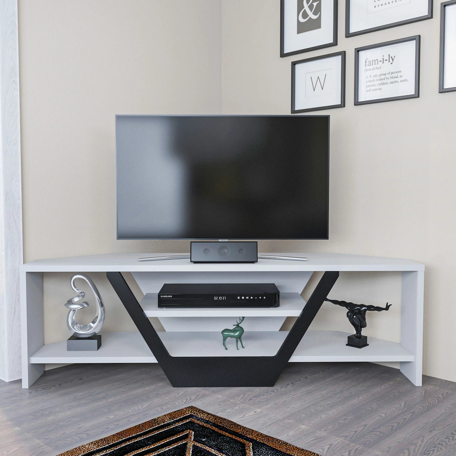 Komodë TV Hanah Home, Sares, e bardhë dhe e zezë
