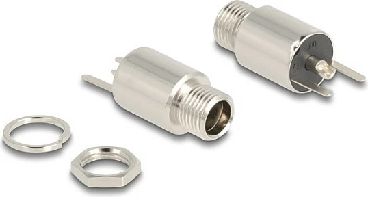 Konektor DC femër DeLOCK 5.5 x 2.5 mm, panel-montim, 20V/10A, argjend