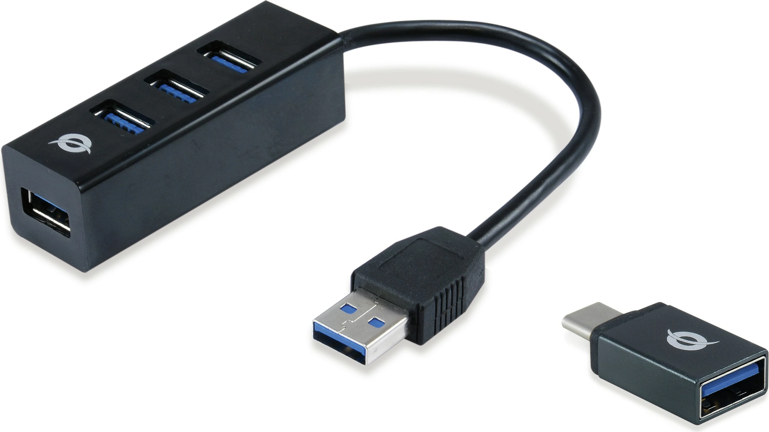 Hub USB 4-portësh Conceptronic, USB-A 3.0/C në 4x USB-A 3.0, i zi