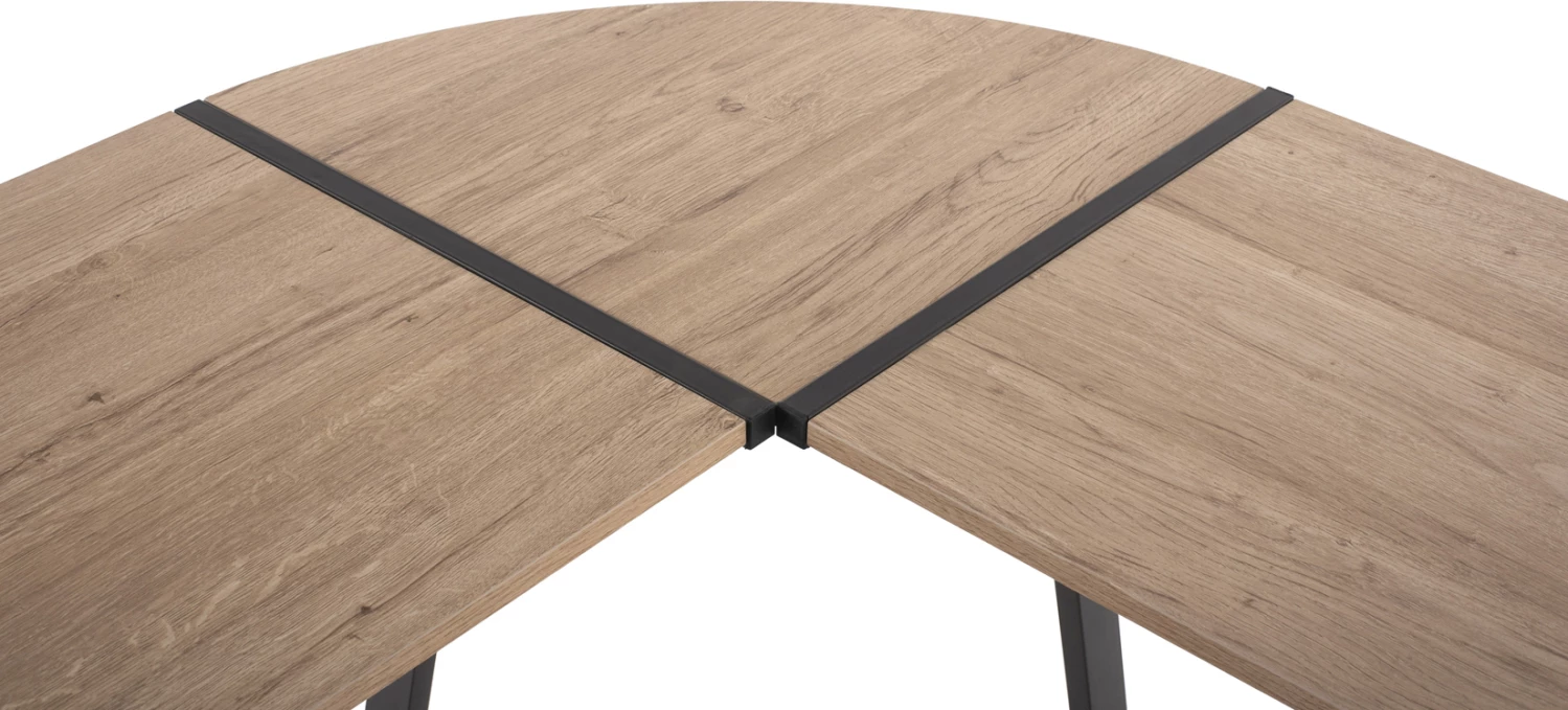 Tavolinë këndore FH9319, kornizë metalike gri e errët dhe sipërfaqe tavoline MDF ngjyrë lisi 147X112X74H cm