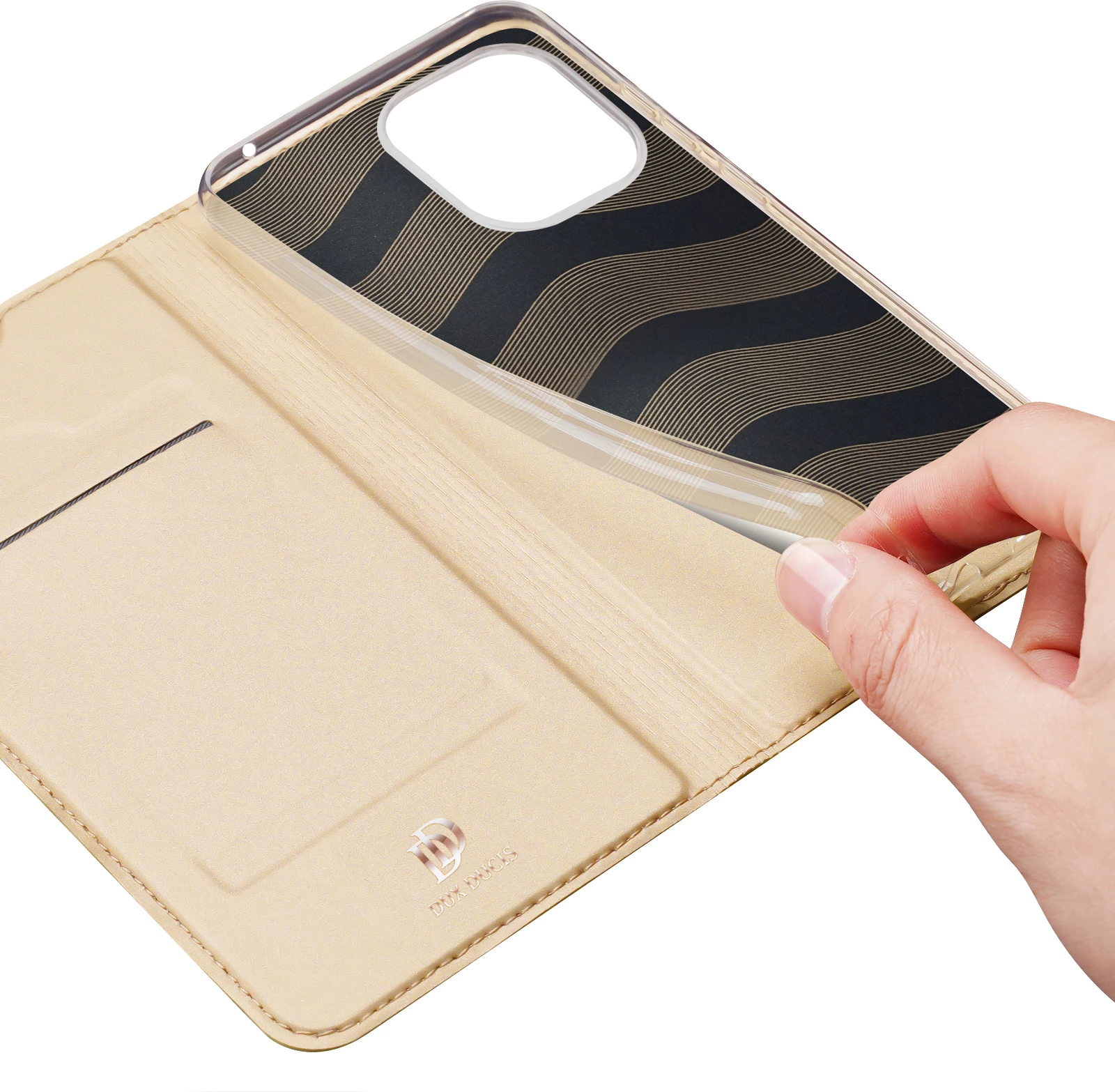 Mbështjellës Dux Ducis Skin Pro për Xiaomi Redmi 11A / Poco C55 / Redmi 12C, me kapak, xhep kartele, gold