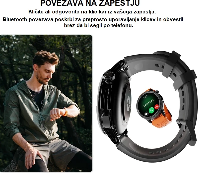 Smartwatch AGM Legion Pro 24166, GPS, harta offline, 5ATM, IP67, MIL-STD-810H, AMOLED 1.43\" 60Hz, Bluetooth thirrje, set me 2 rripa (portokalli neon + zi), i zi