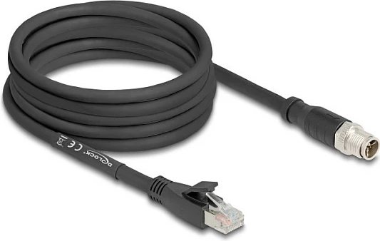 Kabllo Ethernet industriale DeLOCK 80585, Cat5e, M12 në RJ-45, 5 m, S/FTP, e zezë