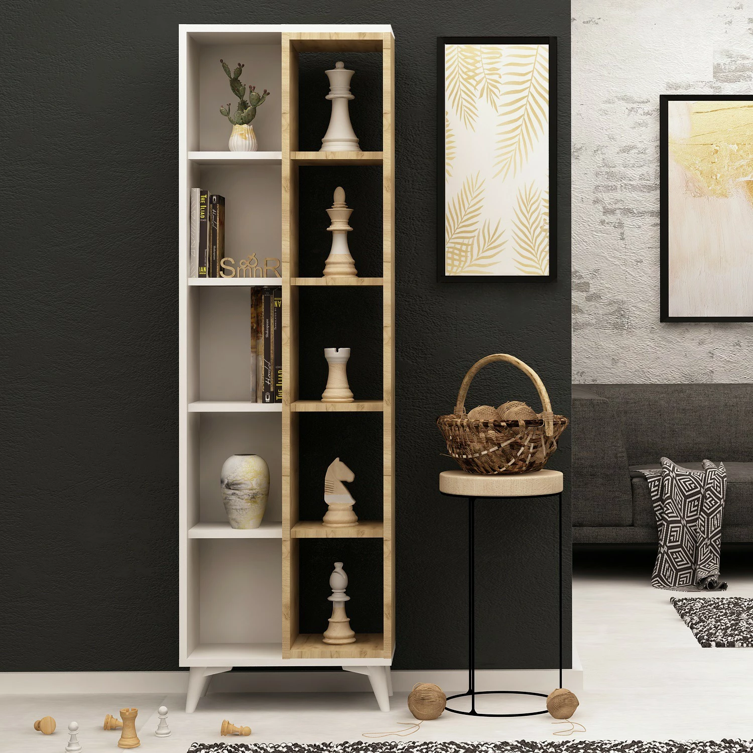 Raft librash Hanah Home, Enzamu, ngjyrë e bardhë, 50x162x25cm