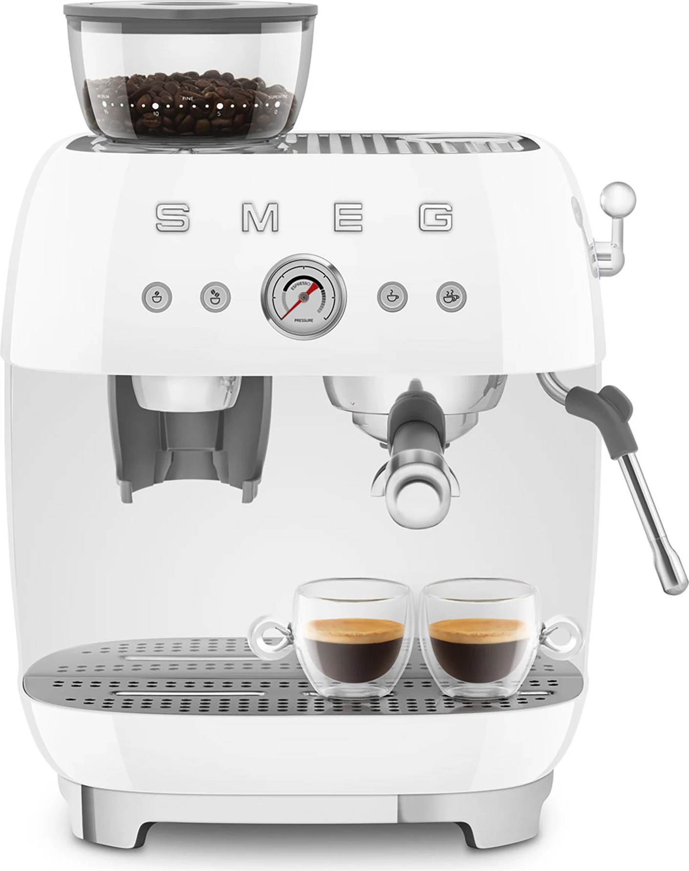 Makinë ekspresi Smeg EGF03WHEU 2.4L, 20 bar, me mulli të integrum, e bardhë