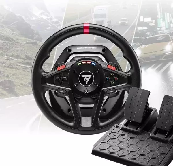 Set timon garash Thrustmaster T128-X Shifter Pack, Force Feedback, për Xbox Series X|S/Xbox One dhe PC, me pedale + TH8S shifter 8 shpejtësi, i zi