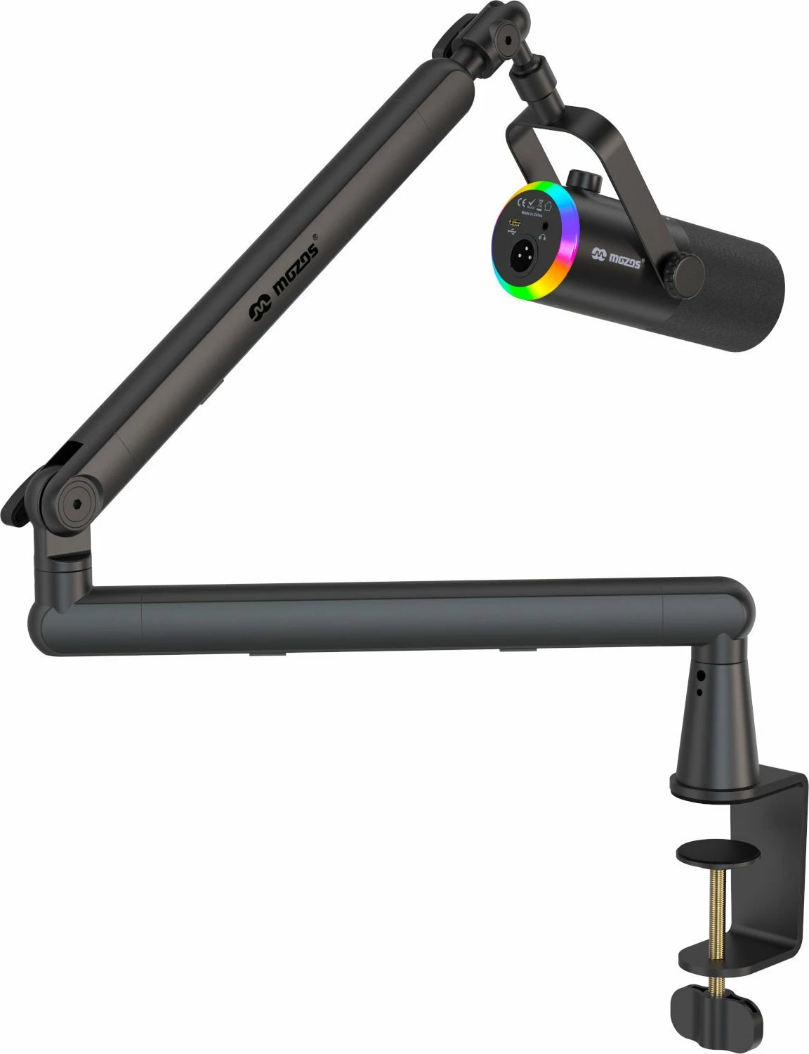 Mikrofon dinamik Mozos TAM8 v2, USB-C/XLR, kardioid, i zi, set me krah tavoline dhe kabllo
