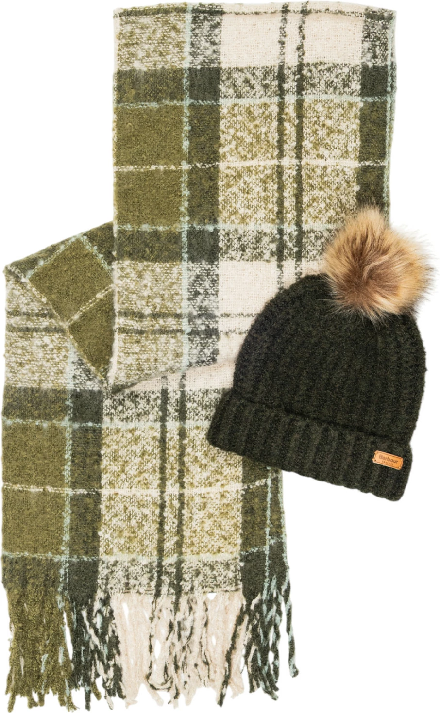 Set kapelë beanie dhe shall për femra Barbour SALTBURN LGS0077, i gjelbër i errët