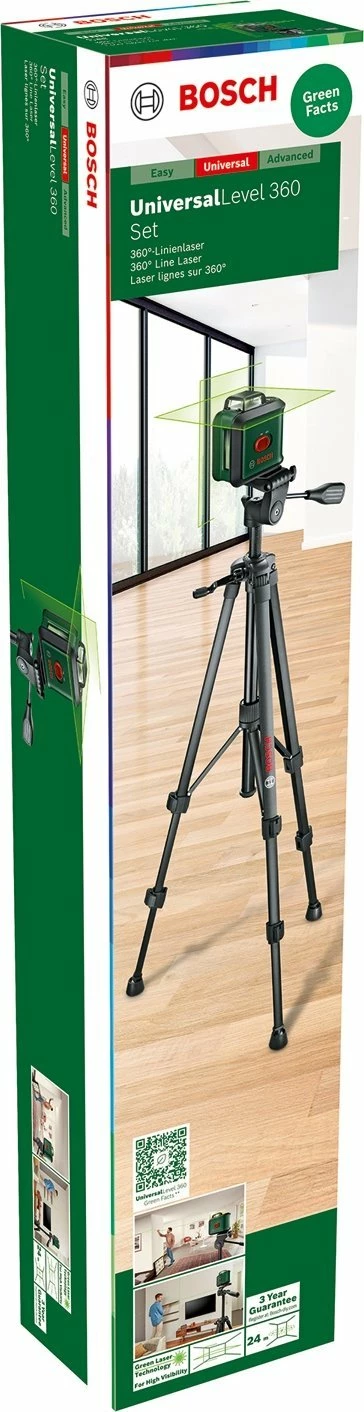 Laser nivelues Bosch UniversalLevel 360, rreze 24 m, set me tripod TT150UNI, gjelbër/zi