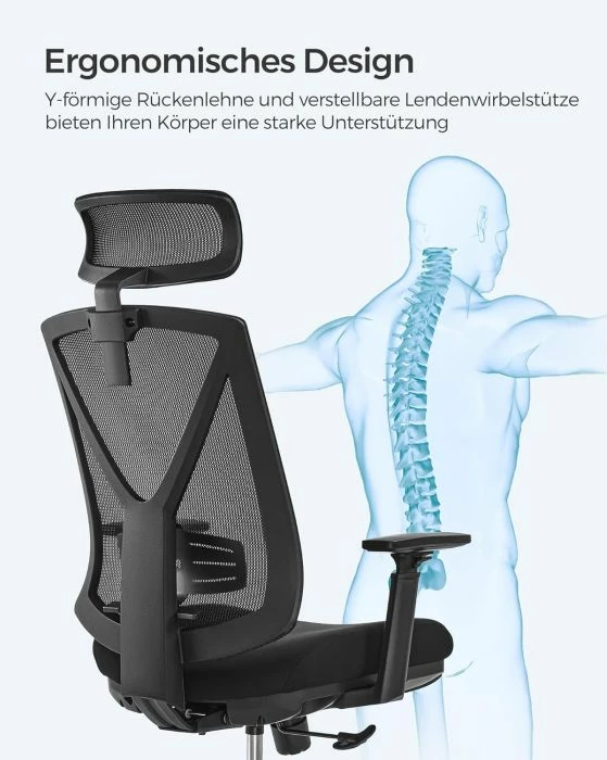 Karrige zyre SONGMICS OBN61BKV1 ergonomike me mbështetëse këmbësh, 150 kg, e zezë