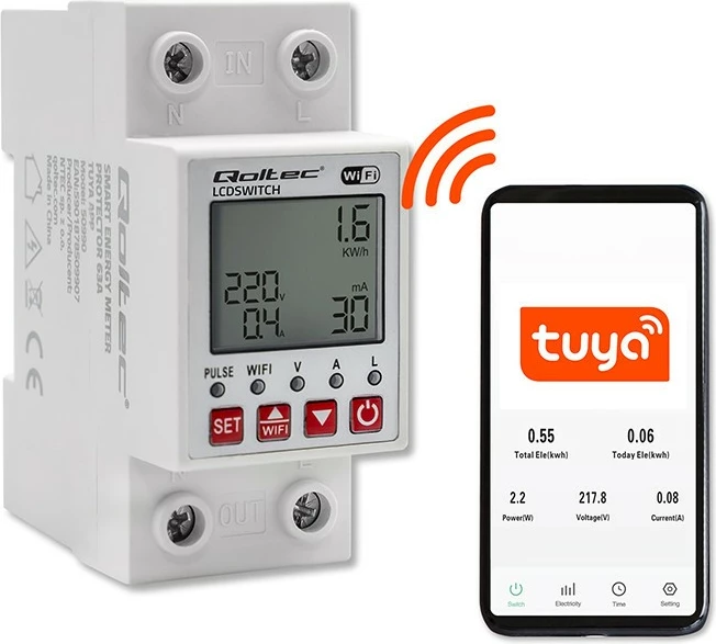 Relé inteligjente Qoltec 50990 me matës energjie, Wi-Fi, Timer, e bardhë