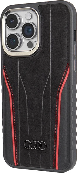 Mbështjellës Audi Genuine Leather me MagSafe për iPhone 15 Pro, zi e kuqe