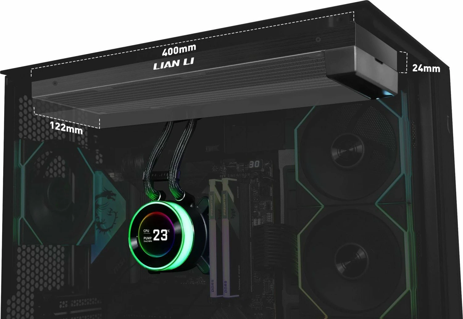 Ftohës uji AiO Lian Li Hydroshift II LCD-C 360N 360mm fanless me LCD 2.1" ARGB, i zi