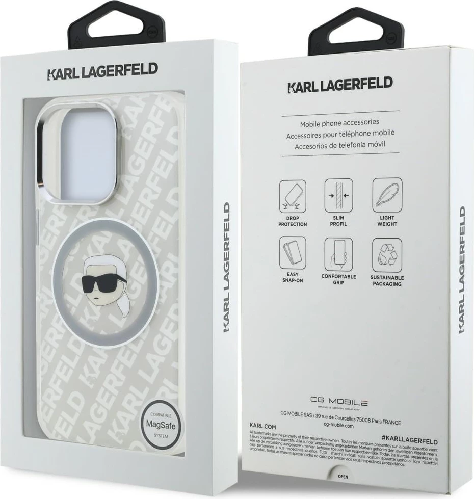 Mbështjellës Karl Lagerfeld IML Karl Head Logo MagSafe për iPhone 16 Pro Max, Hardcase TPU/PC, Gri, në kuti