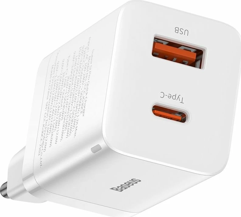 Karikues rrjeti Baseus Super Si Pro CCSUPP-E02 30W PD/QC, 1x USB-A + 1x USB-C, 3A, i bardhë