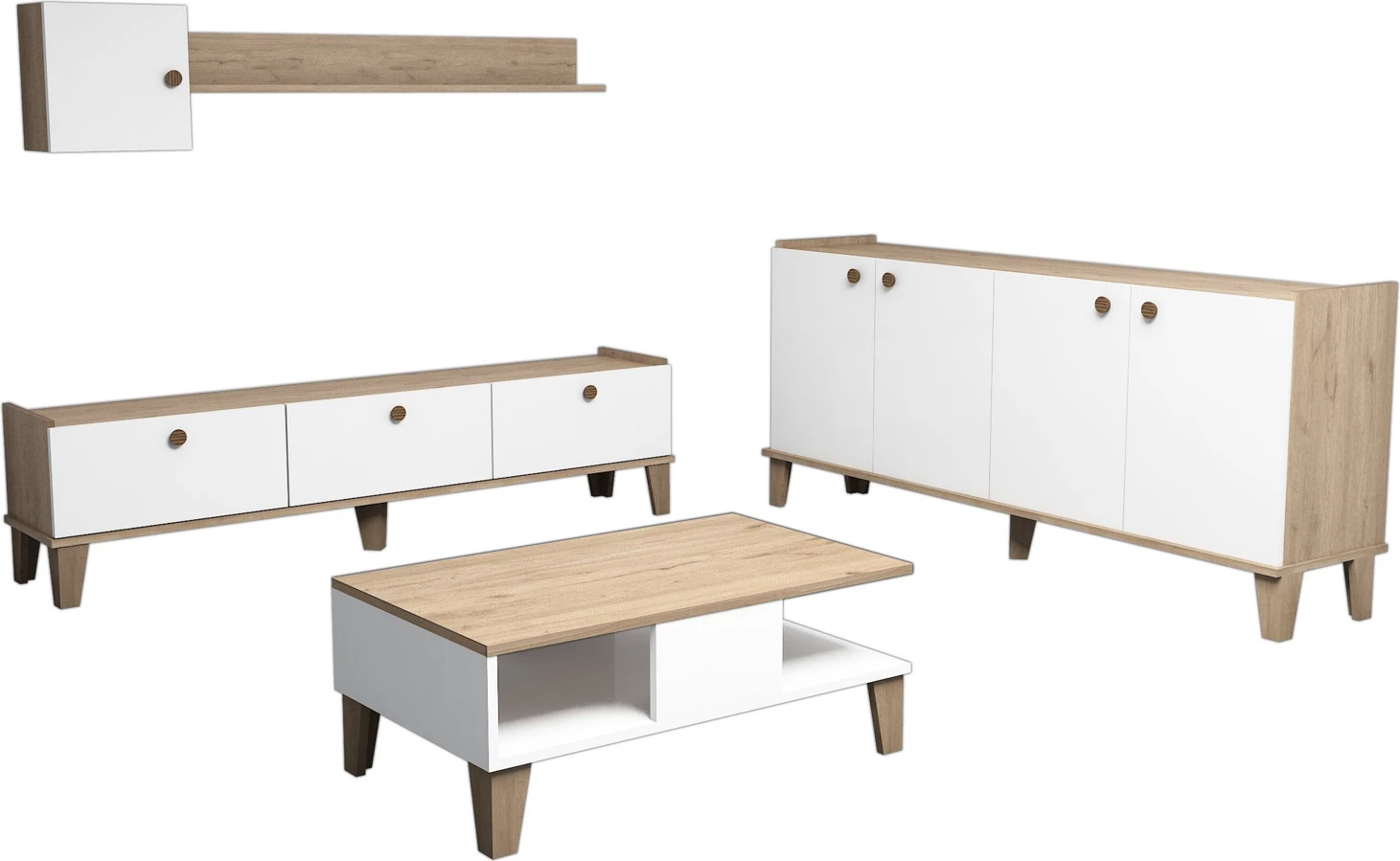 Set mobiljesh për dhomë dite, Hanah Home, Sumer 3, ngjyrë lis dhe e bardhë