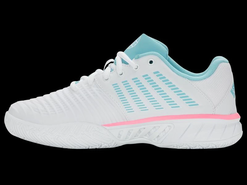 Atlete K-Swiss EXPRSLIGHT3 HB PADEL, të bardha/kaltër neon/rozë neon