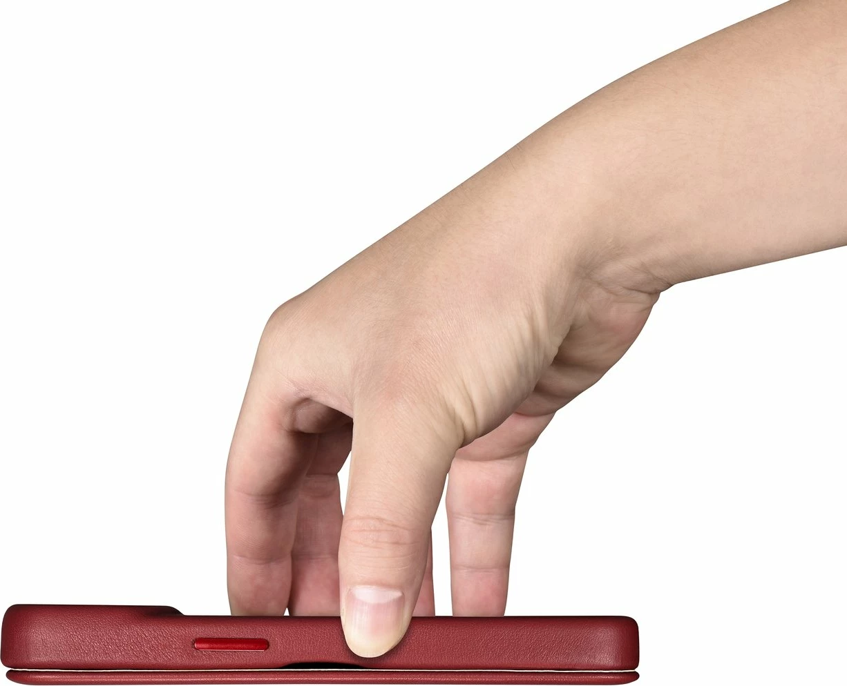 Mbështjellës lëkure iCarer CE Premium Folio për iPhone 14 Plus, MagSafe, Kuq