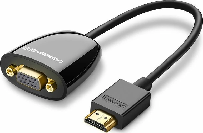 Adapter HDMI në VGA Ugreen 40253, FHD 1080p, kontakte të arta, i zi