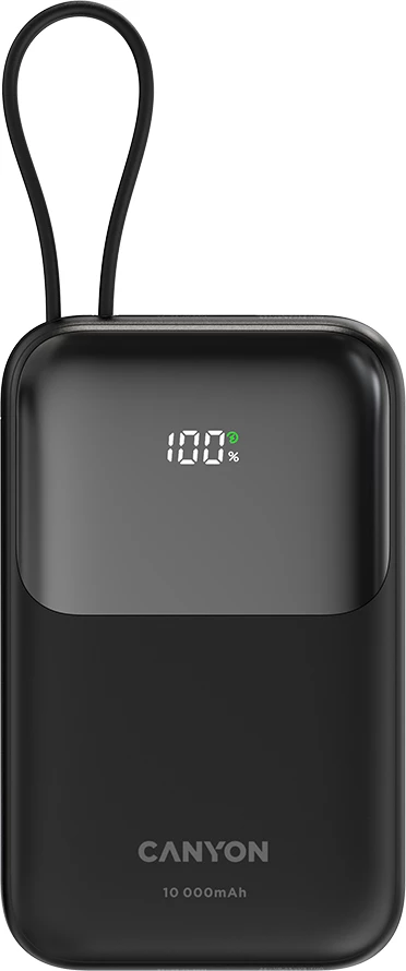Power bank CANYON OnPower 101 10000 mAh PD 22.5W me kabllo të integrume Type-C, e zezë