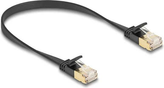 Kabllo rrjeti DeLOCK RJ45 Cat7, U/FTP e sheshtë 0.3 m, e zezë
