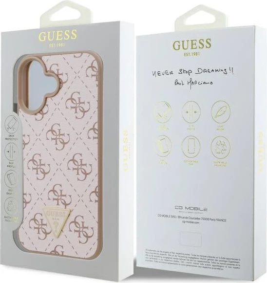 Mbështjellës Guess 4G Triangle për iPhone 16, Bardhë