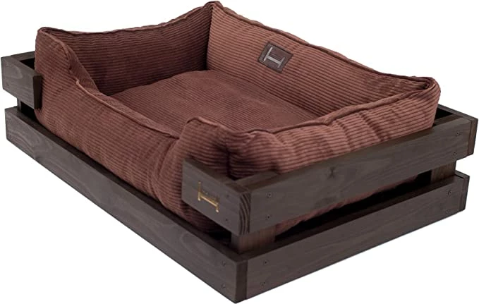 Harley & Cho Shtrati për kafshët "Dreamer Wood" prej druri (L, i kaftë + kadife i kaftë)