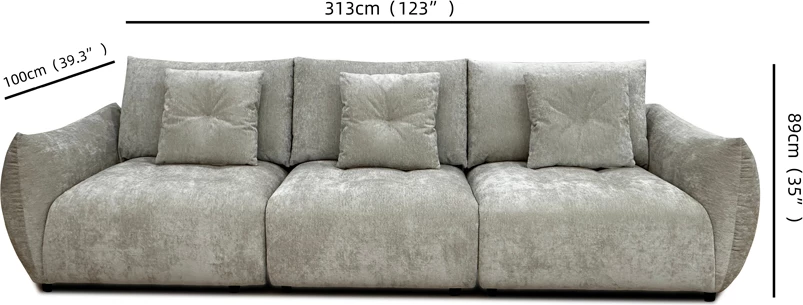 Kauç 3 vendësh, ngjyrë gri, 313x100x89cm