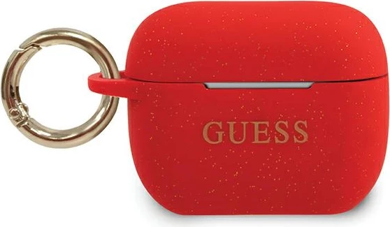 Mbështjellës silikoni Guess Silicone Glitter për Apple AirPods Pro, me unazë, i kuq