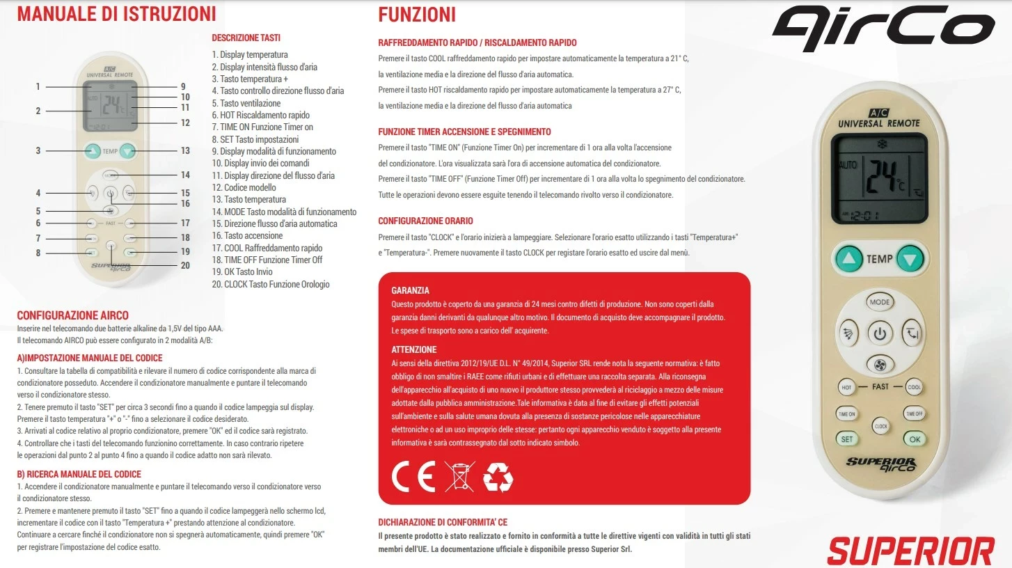 Telekomandë universale Superior Electronics AirCo Simply 3