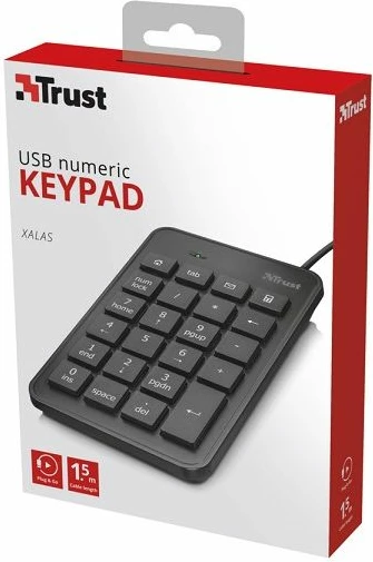 Tastierë numerike Trust Xalas 22221, USB, layout US, e zezë
