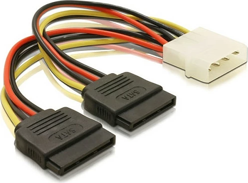 Kabllo furnizimi DeLOCK Molex 4-pin në 2x SATA, 11.2 cm, multikolor