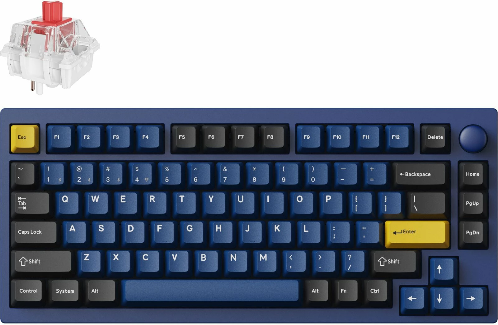 Tastierë mekanike gaming Keychron Lemokey P1 Pro P1P-O1, 75%, US layout, tri-mode (USB/BT/2.4GHz), RGB, Super Red, blu
