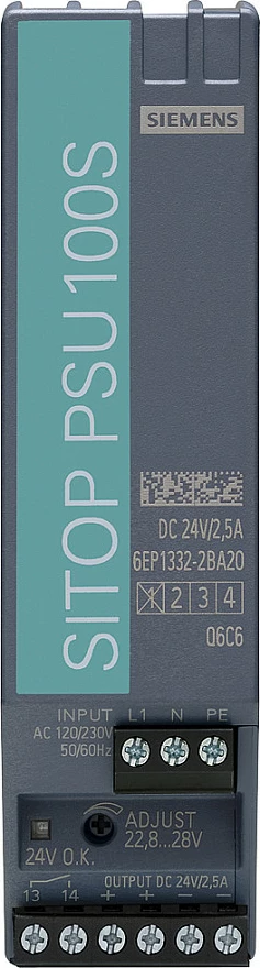Furnizues rryme Siemens SITOP PSU100S 6EP1332-2BA20, 24V 2.5A 60W, hyrje 120/230VAC, gri
