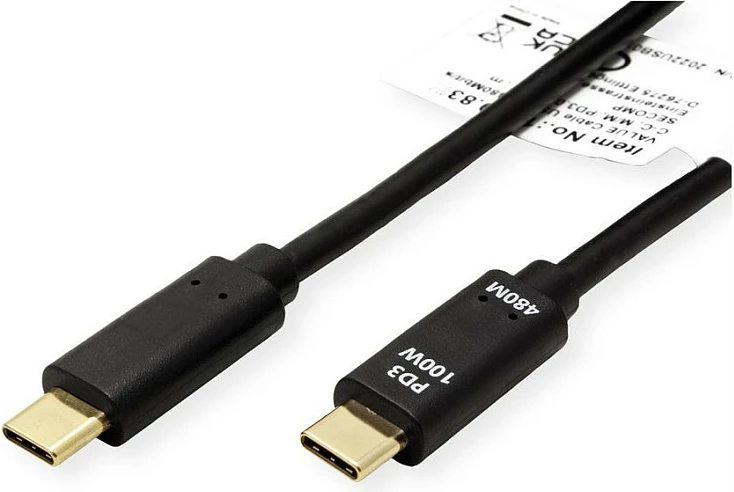 Kabllo USB-C VALUE 11.99.8308, 1 m, USB 2.0, PD 100 W, e zezë