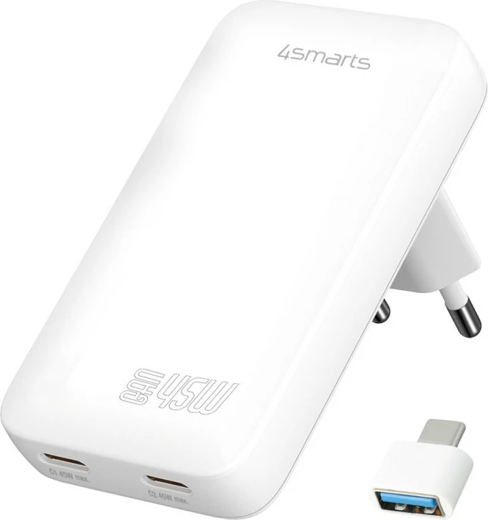 Karikues universal 4smarts 542045, 2x USB-C, GaN, 45W, i bardhë