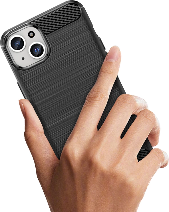 Mbështjellës Hurtel Carbon Case për iPhone 15 Plus, TPU, i zi