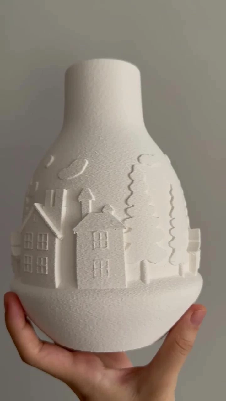 Vazo dekorative Evila Originals, motiv 'Winter Village', e bardhë, 20cm
