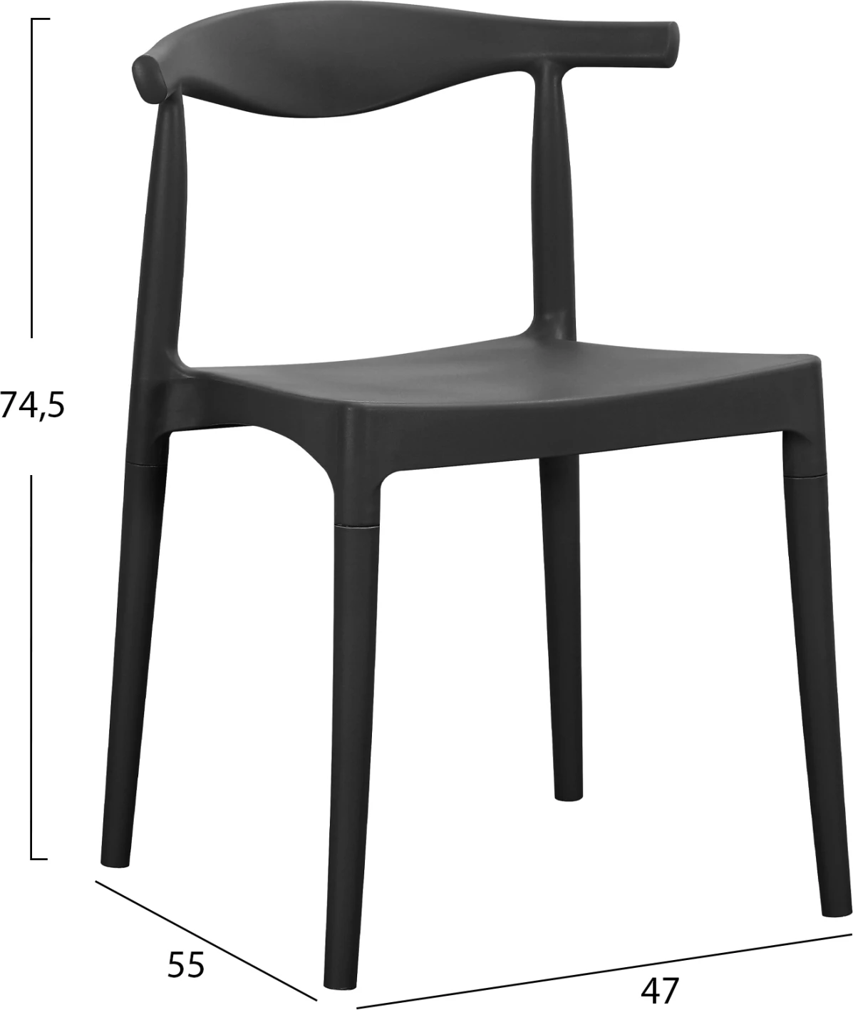 Karrige për ngrënie jashtë ALOR, polipropilen e zezë, FH6624.02, 47x55x74.5cm, set prej 4 copë