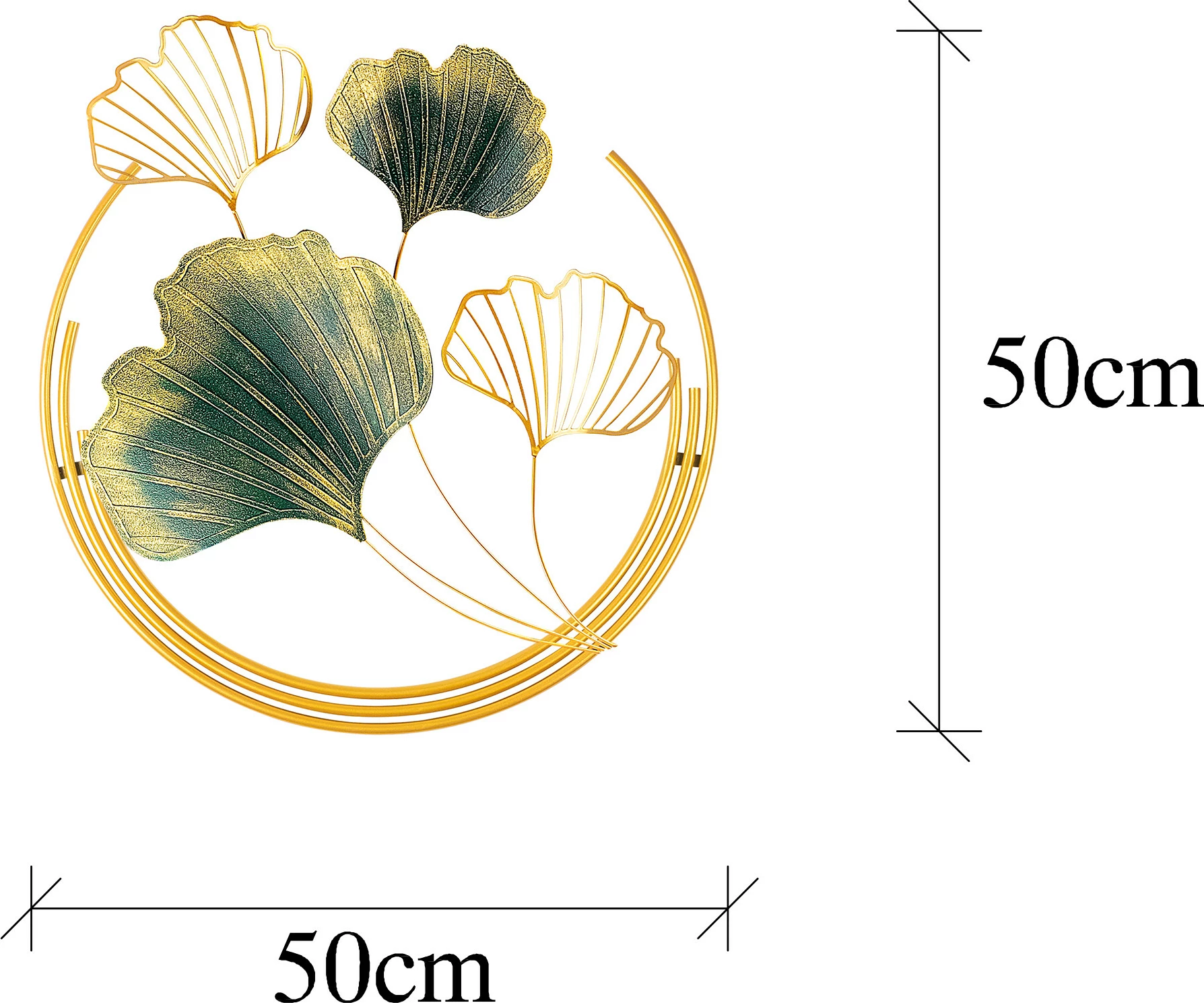 Aksesor dekorativ metalik për mur, Wallity Hancheng, ngjyrë e gjelbër dhe ari, 50x50x7cm