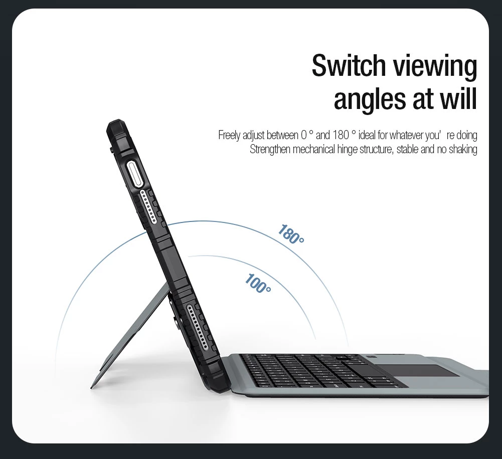 Mbështjellës me tastierë Nillkin 24004 për Apple iPad 10.9" 2022 / 11" 2025, touchpad, taste me drita, Bluetooth 3.0, 180 mAh, e zezë