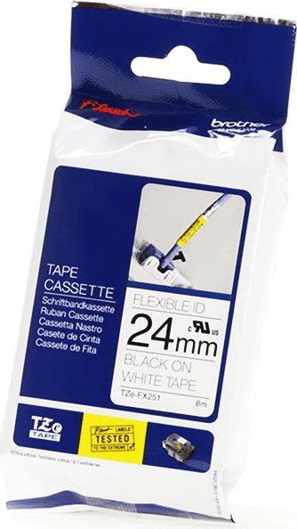 Kasetë shirit etiketime Brother TZe-FX251 Flexible ID 24mm x 8m, zi mbi bardhë