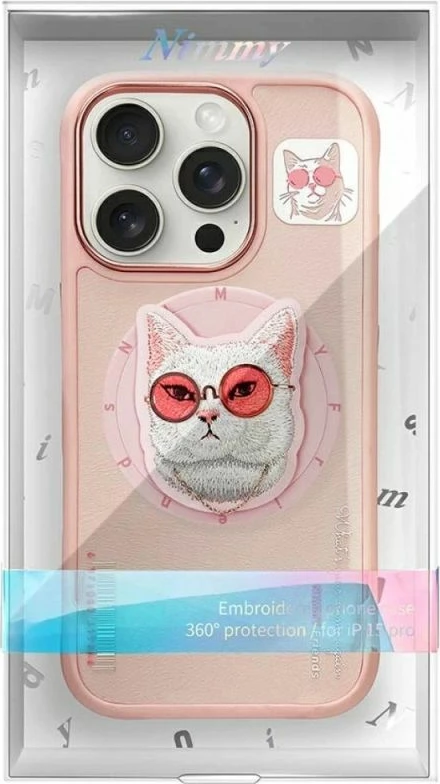 Kapak MagSafe për iPhone 16 Pro Nimmy Glasses Cool Cat, rozë