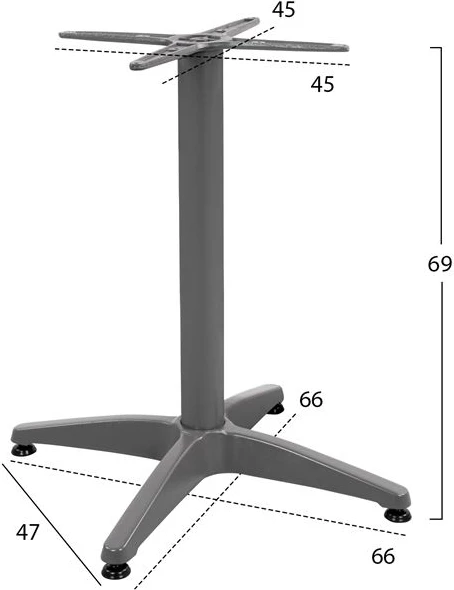 Baza tavoline alumini 4 këmbë 65x65x70cm me kryq 48x48cm FH448.04 Gri