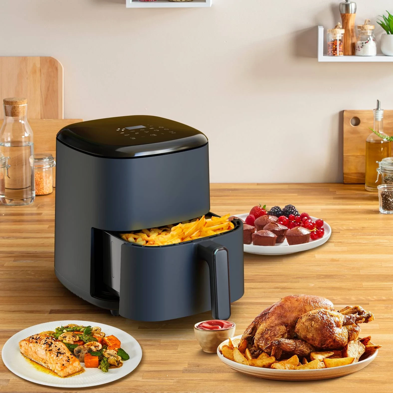 Fritëz me ajër, Tefal, Easy Fry Max EY245B10, 5 L, 1500W, 10 programe, Java Pepper