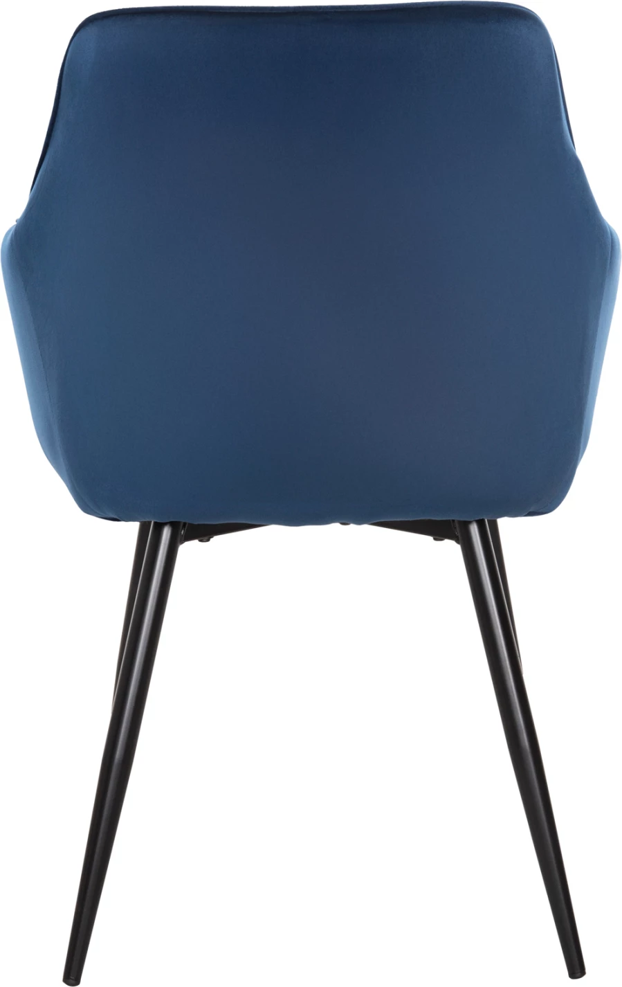 Karrige për ngrënie, kadife blu, këmbë metali të zeza, 57x56x84H cm