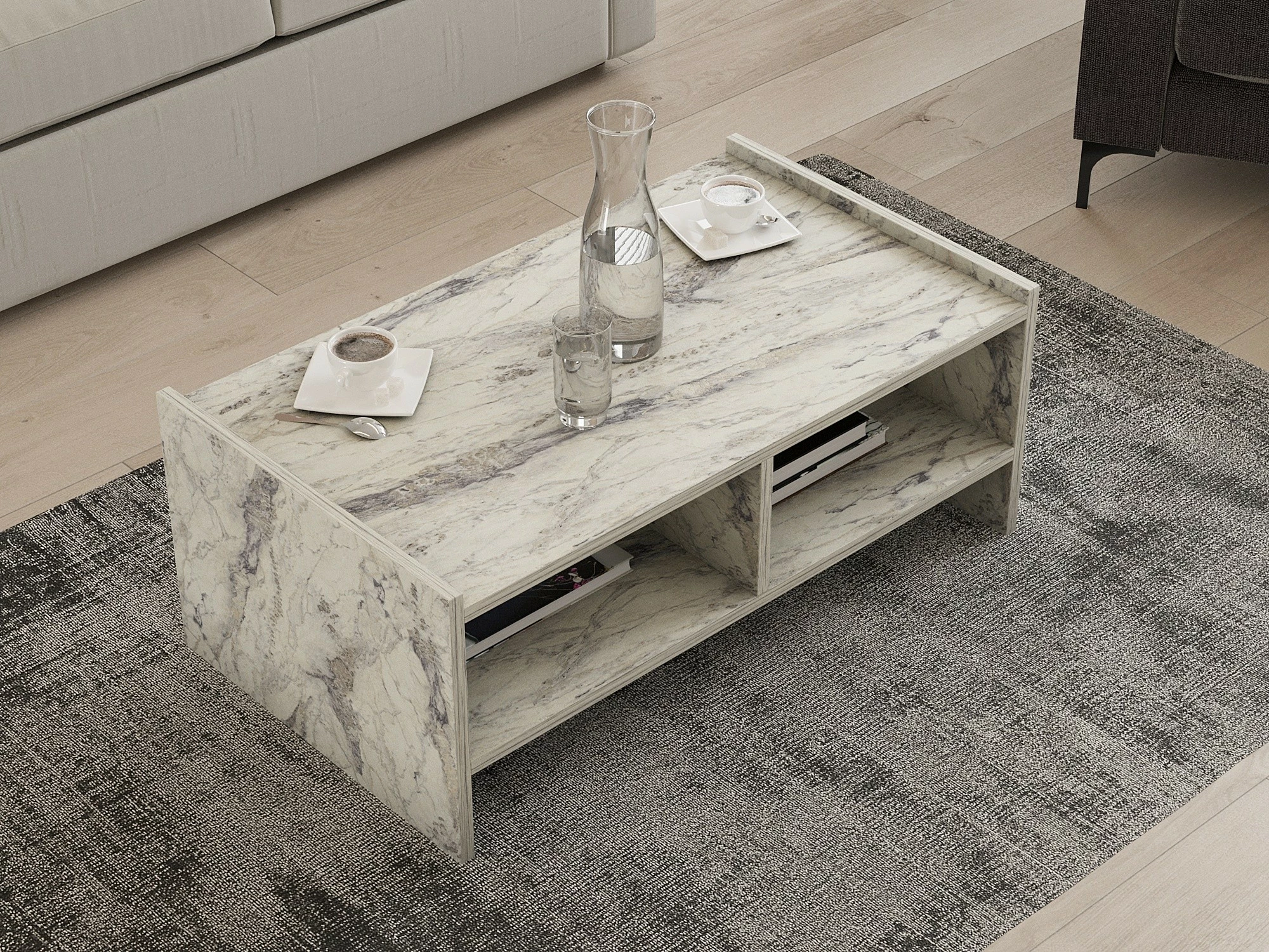 Tavolinë kafeje dy-katëshe, ngjyrë Freesia Marble, Skye Decor