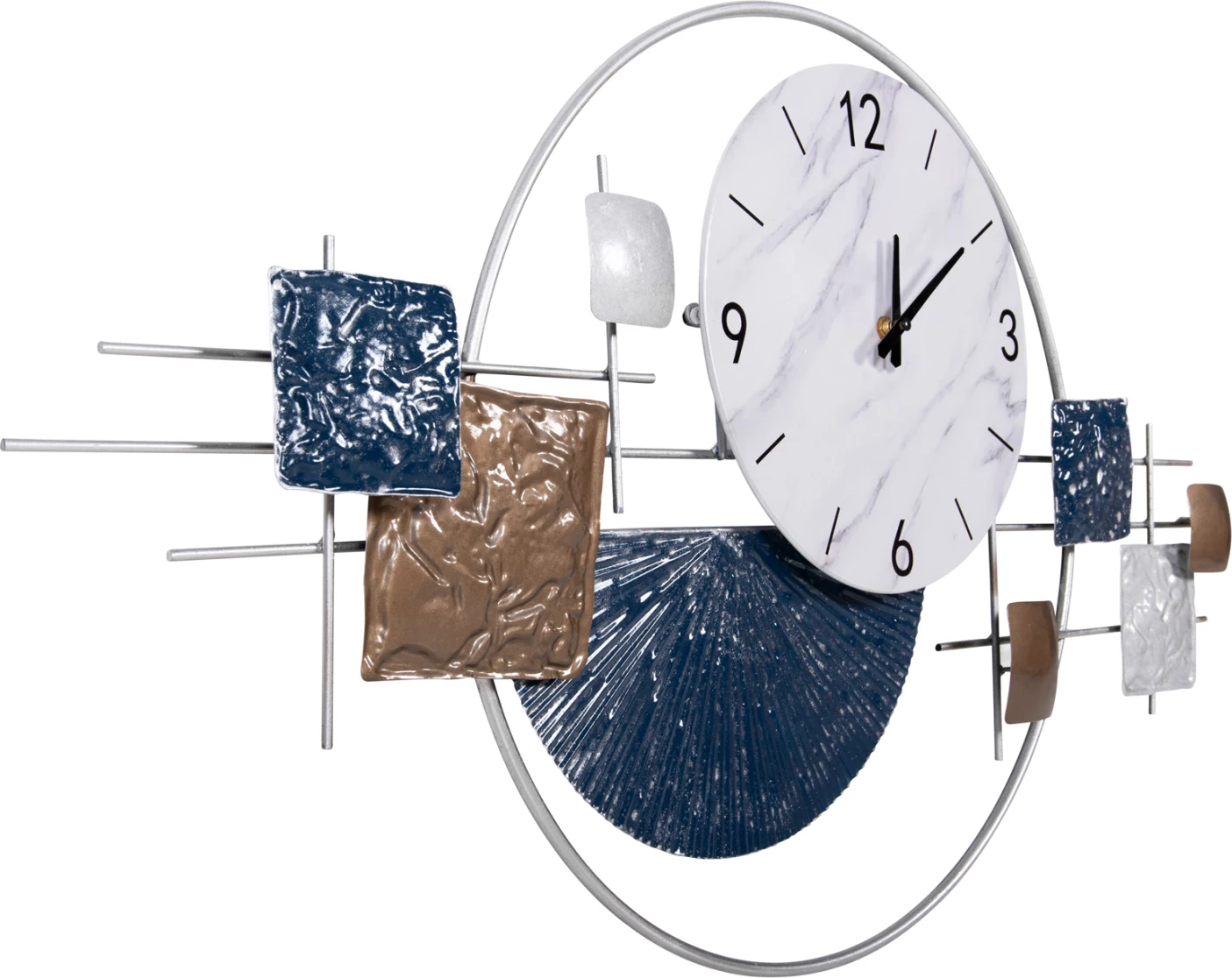 Orë muri metalike, ngjyrë e bardhë, me tregues dhe numra të zinj, FH4209, 92x51 cm